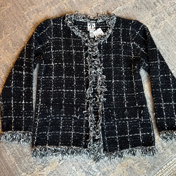 RAIN + ROSE TWEED JACKET TWO TOP EYELET CLOSURE WOMENS SIZE XL BLACK WHITE NEW - Picture 2 of 8